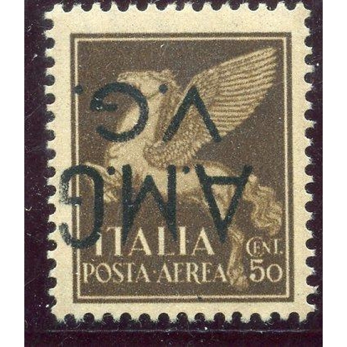 531 - ITALIAN COLS A.M.G 1945 50L brown opt inverted um. SG 45 var. Sassone cat 140?.