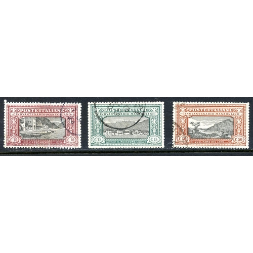 555 - ITALY 1923 10c, 15c and, 30c Manzoni fu. SG 155 - 7. Cat £300.