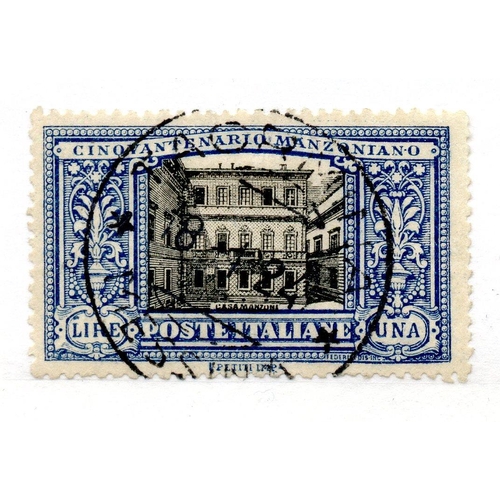 556 - ITALY 1923 1L blue Manzoni fu. SG 159. Cat £425.