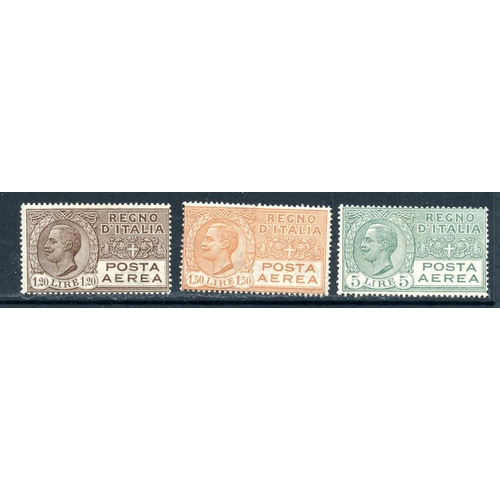 557 - ITALY 1926 - 28 1L20 pale brown, 1L50 orange plus 5L green airs mint (light toning). SG 201 - 3. Cat... 