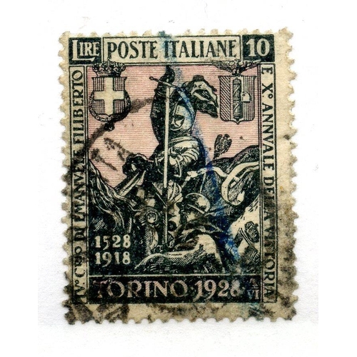 559 - ITALY 1928 10L Filiberto used, 1 short perf. SG 235. Cat £275.