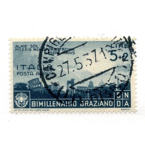 567 - ITALY 1936 5L + 2L green Horace used. SG 489. Cat £250.