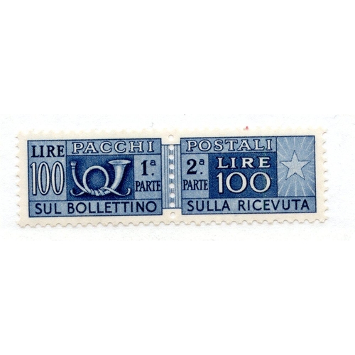 585 - ITALY PARCEL POST 1946 - 57 100L blue perf 12½ x 13½ pair um. SG P698a. Cat £110.