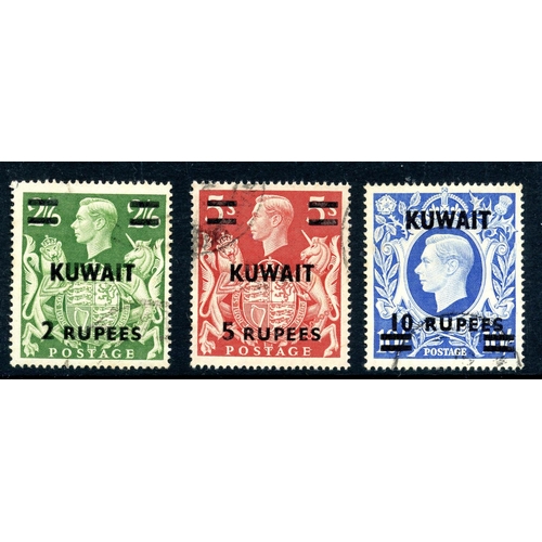 604 - KUWAIT 1948 - 49 2r, 5r and 10r fu. SG 72 - 73a. Cat £40.