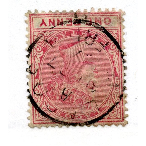 605 - LAGOS 1884 - 86 1d rose carmine wmk Crown CA inverted fu. SG 22w. Cat £150.