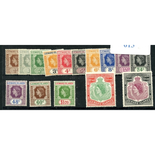 613 - LEEWARD IS 1954 definitive set complete um.  SG 126 - 40.  Cat £75.