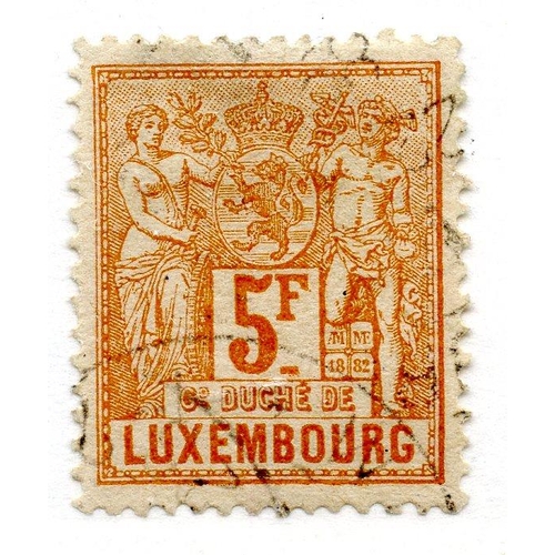 627 - LUXEMBOURG 1882 5f orange perf 13½ fu. SG 92. Cat £275.