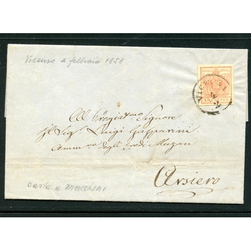 63 - AUSTRIAN POS LOMBARD & VENETIA 1858 entire from Victoria to Arsiera franked to 15c. Good condition.