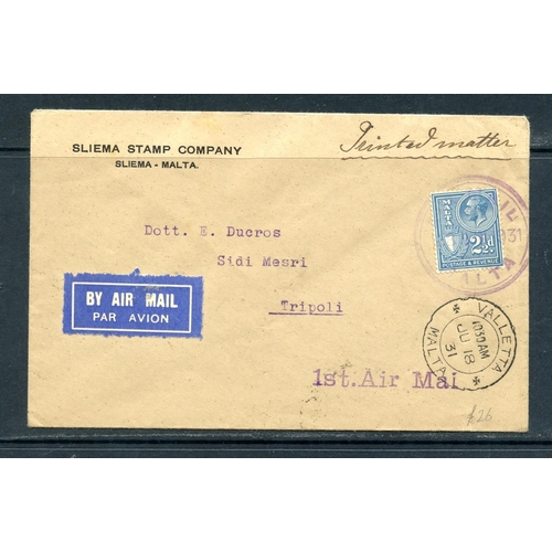 651 - MALTA 1931 First Flight cover to Libya. Good condition.