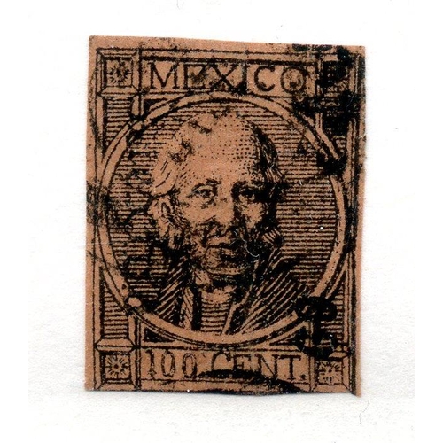 661 - MEXICO 1868 100c black on red-brown imperf used. SG 59. Cat £110.