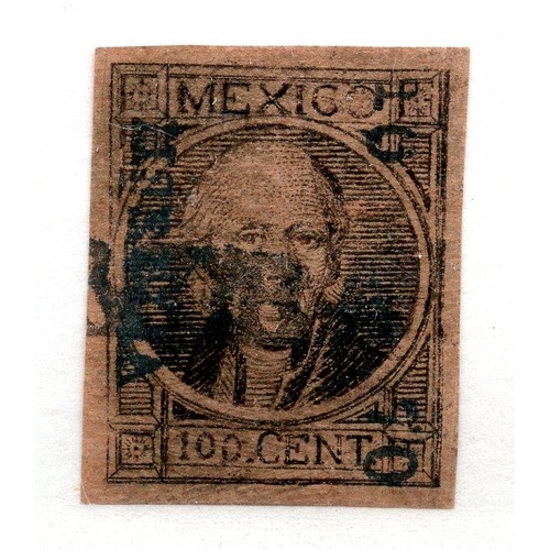 662 - MEXICO 1868 100c black on brown imperf used. SG 71. Cat £75.