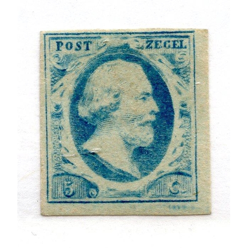 685 - NETHERLANDS 1852 - 63 5c light blue plate 3 imperf mint. SG 1f. Cat £750.