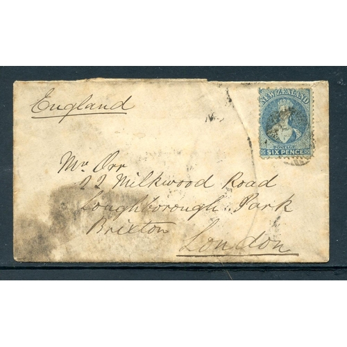 708 - NEW ZEALAND 1873 cover to Great Britain franked with SG 136. Rough opening and staining.