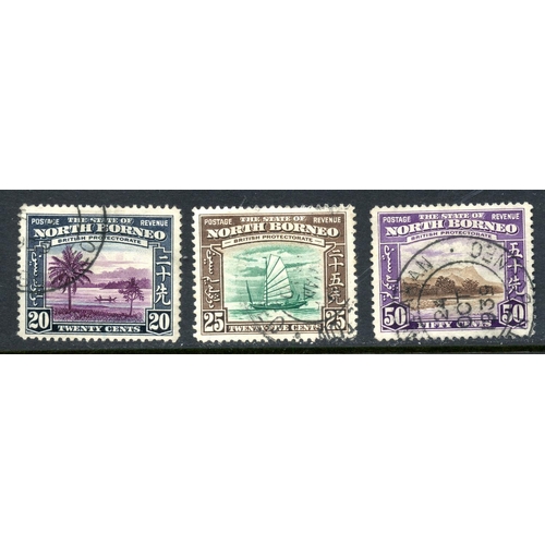 715 - NORTH BORNEO 1939 20c, 25c and 50c definitives fu. SG 312 - 4. Cat £57.