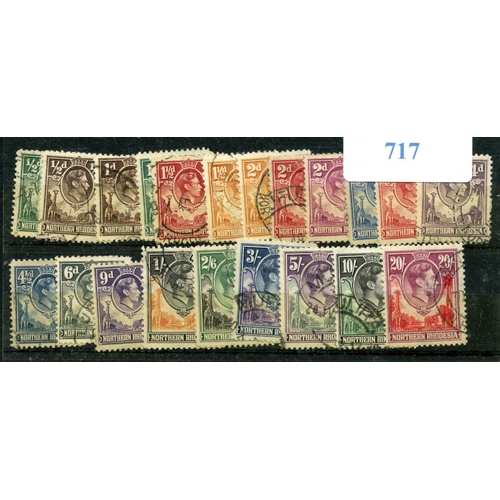 717 - NORTHERN RHODESIA 1938 - 52 definitive set fu.  SG 25 - 45.  Cat £170.