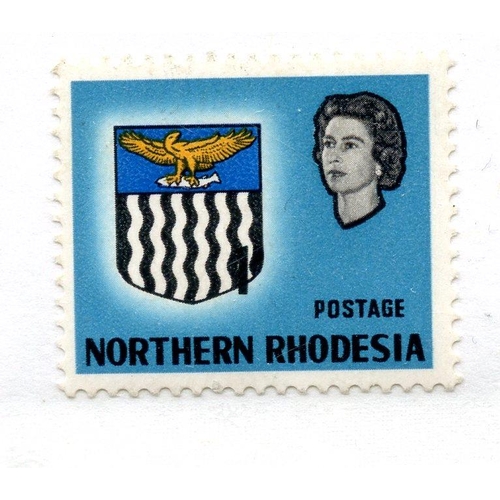 718 - NORTHERN RHODESIA 1963 1d light blue showing much displaced opt variety um. SG 76 var.