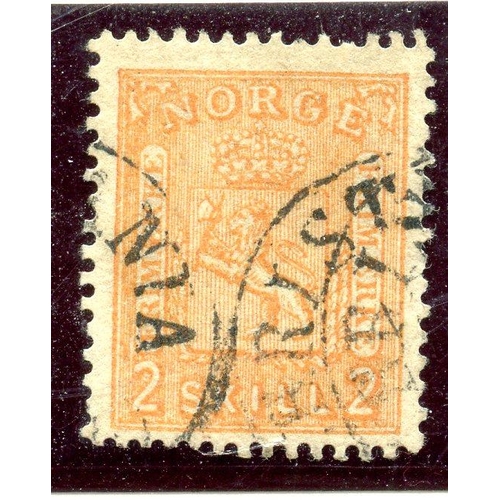 724 - NORWAY 1867 - 68 2sk orange-buff fu. SG 24. Cat £80.