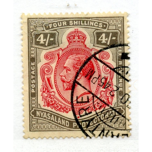 728 - NYASALAND 1913 - 21 4/- carmine and black vfu. SG 95. Cat £110.