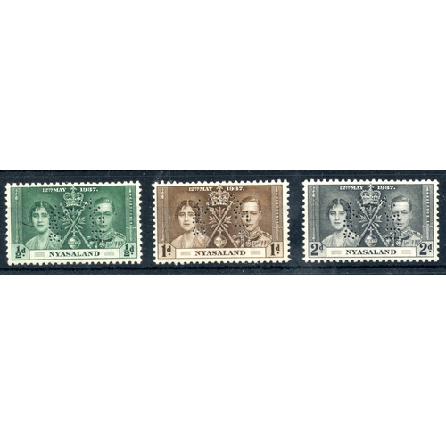 729 - NYASALAND 1937 Coronation set perf Specimen mint. SG 127s - 9s. Cat £150.