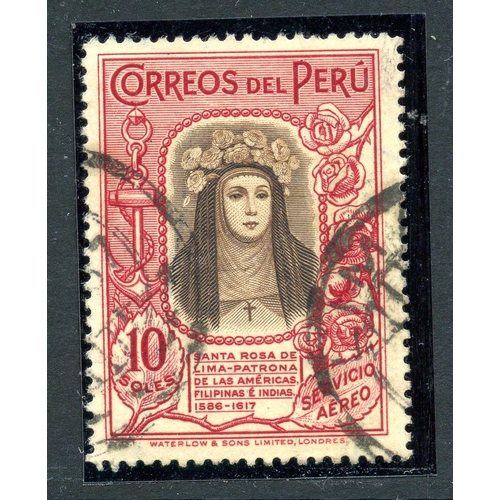 736 - PERU 1936 10s brown and carmine air used. SG 608. Cat £110.