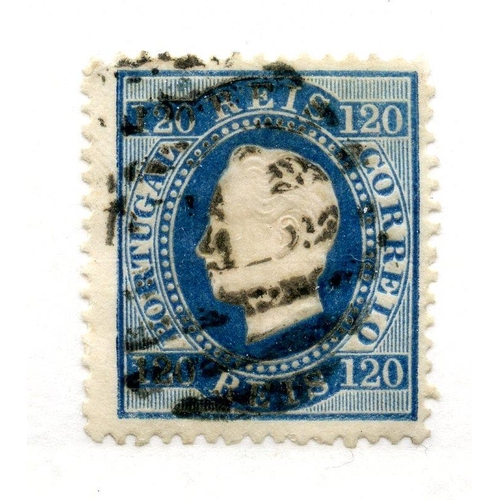 738 - PORTUGAL 1870 - 84 120r dull blue unsurfaced paper perf 12½ used. SG 93. Cat £120.