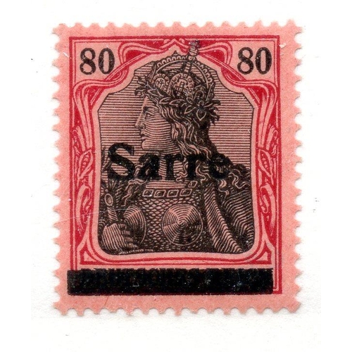 756 - SAAR 1920 80pf black and red on red mint. SG 16. Cat £300.