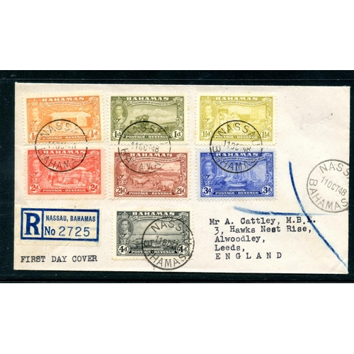 77 - BAHAMAS 1948 pictorial set to 4d on FDC. Good condition.