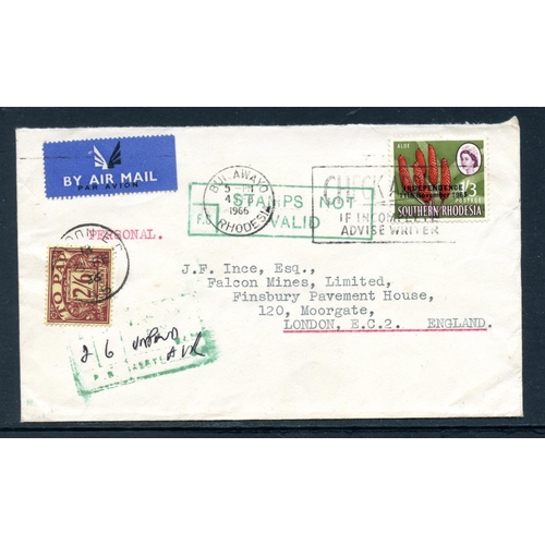 811 - SOUTHERN RHODESIA 1966 mail to Great Britain franked by 1s3d Independence overprint with 2 shillings... 