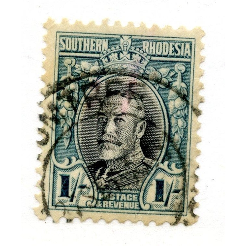 812 - SOUTHERN RHODESIA 1931 - 37 1/- black and bluish green perf 11½ fu. SG 23a.  Cat £75.