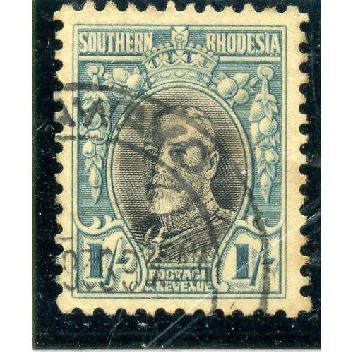 813 - SOUTHERN RHODESIA 1931 - 37 1/- black and bluish green perf 11½ fu.  SG 23a.  Cat £75.