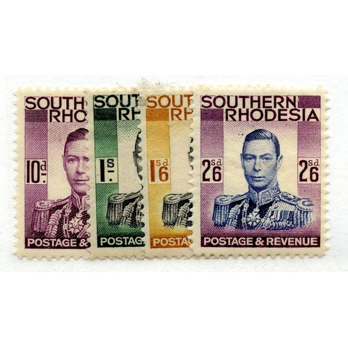 814 - SOUTHERN RHODESIA 1937 10d, 1/-, 1/6 and 2/6 definitives mint. SG 47 - 9, 51. Cat £38.