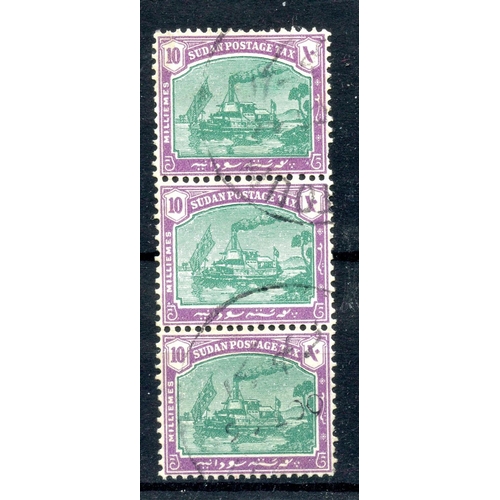 817 - SUDAN POSTAGE DUES 1927 - 30 10m green and mauve on ord paper strip of 3 fu. SG D11a. Cat £45.