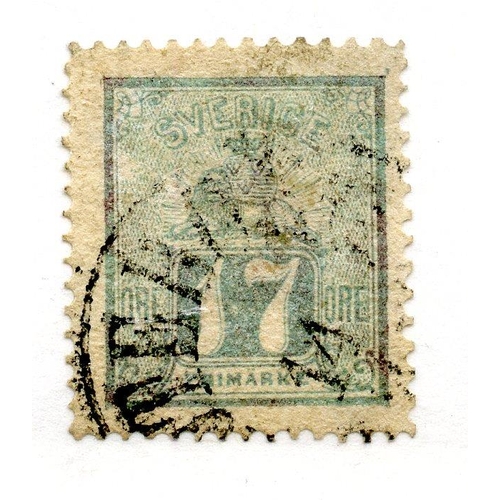 822 - SWEDEN 1862 - 72 17 ore slate grey fu. SG 14. Cat £900.