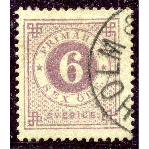 823 - SWEDEN 1872 - 79 6 ore dull purple vfu. SG 19b.Cat £65.