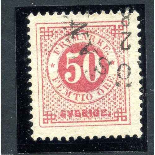 824 - SWEDEN 1872 - 79 50 ore carmine perf 14 fu. SG 25. Cat £50.