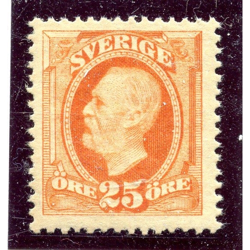 826 - SWEDEN 1891 - 1911 25 ore orange no wmk um. SG 56. Cat £32.