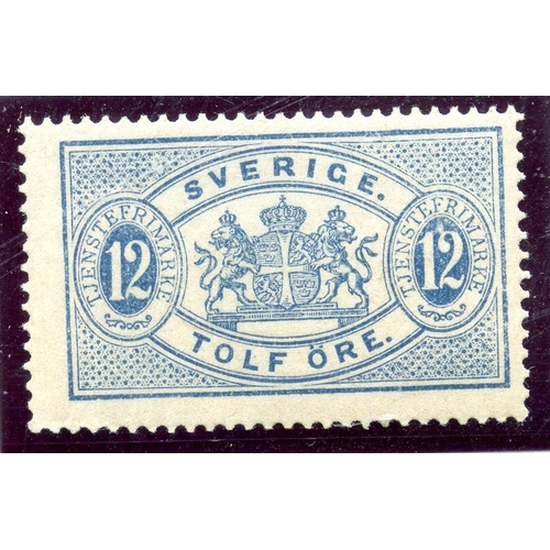 830 - SWEDEN OFFICIAL 1874 - 98 12 ore blue perf 13 um. SG 034e. Cat £60.