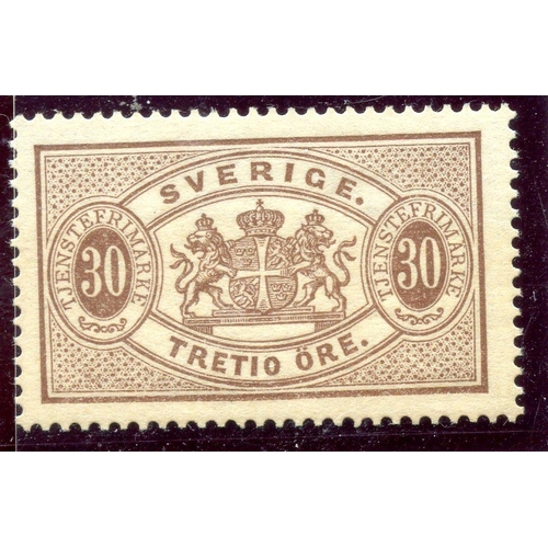 831 - SWEDEN OFFICIAL 1874 - 98 30c pale brown perf 13 um SG 038ca. Cat £95.