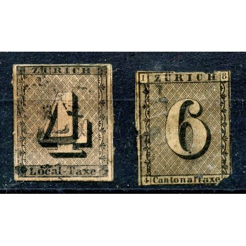 834 - SWITZERLAND ZURICH 1843 - 46 4r and 6r black used spacefiller but decent looking. SG Z1, 2. Cat £26,... 