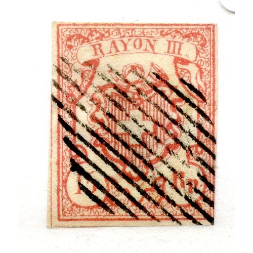 840 - SWITZERLAND 1852 15r rose large figures 4 margined fu. SG 23. Cat £180.