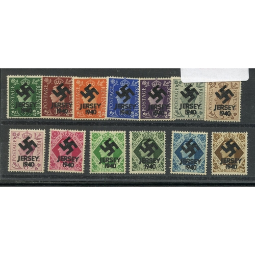 1016 - JERSEY 1937 ½d to 1/- less 11d all with Jersey 1940 Swastika opt used. Assumed forgeries.