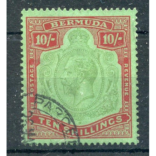 104 - BERMUDA 1924 - 32 10/- green & red on pale emerald fu with a scarce parcel cancel. SG 92. Cat £250