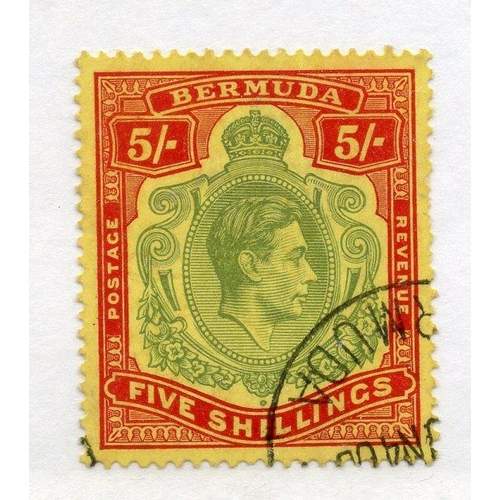 109 - BERMUDA 1938 - 53 5/- pale green & red fu.  SG 118a.  Cat £75.
