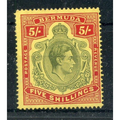 110 - BERMUDA 1938 - 53 5/- dull yellow green and red line perf 14¬ mint.           SG 118b.  Cat £275.