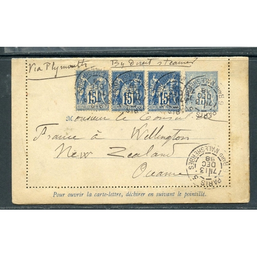 266 - FRANCE 1898 uprated stationery letter card via Great Britain to New Zealand to the French Consul. Go... 