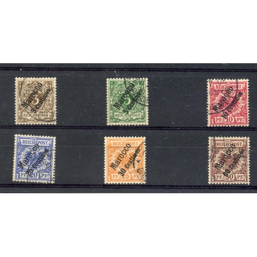 305 - GERMAN POS IN MOROCCO 1899 surcharge set fu. SG 1 - 6. Cat £140.