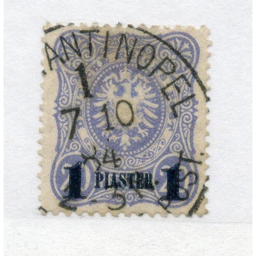 311 - GERMAN POS IN TURKEY 1884 1pi on 20pf ultramarine blue surcharge fu. SG 3a. Cat £110.