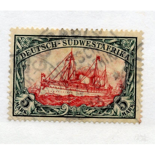 319 - GERMAN SWA 1906 - 119 5m carmine and black wmk lozenge fu. SG 32. Cat £550.
