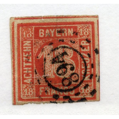 328 - GERMAN STATES BAVARIA 1862 - 63 18k bright red 4 margined. SG 33. Cat £250.