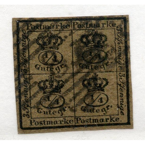 329 - GERMAN STATES BRUNSWICK 1857 4/4gr black brown 4 margined fu. SG 12. Cat £160.